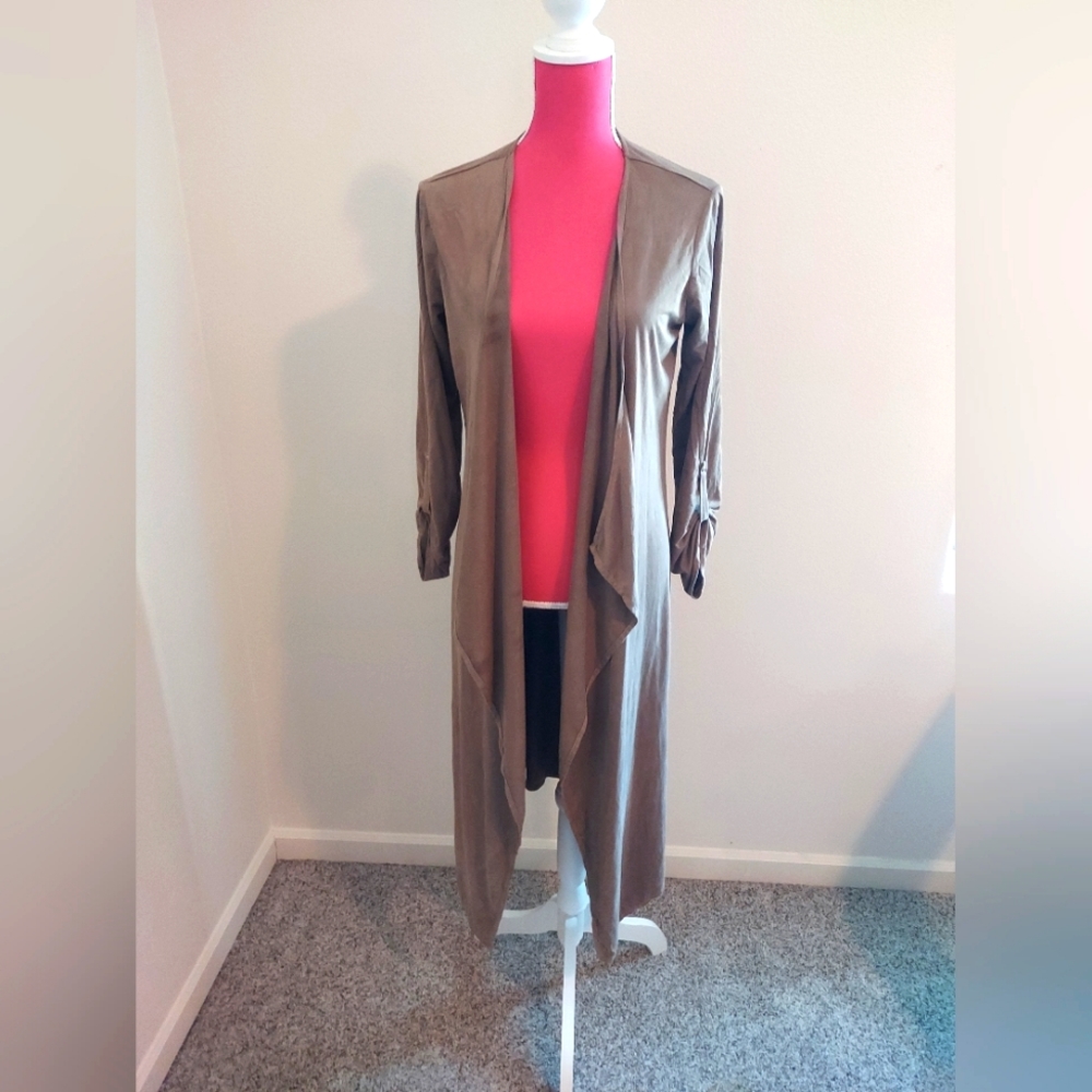 Philosophy Long Half Sleeve Suede-Like Lightweight Open Front Cardigan, Size XS